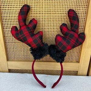 Plaid Antler Headband - Black & Red